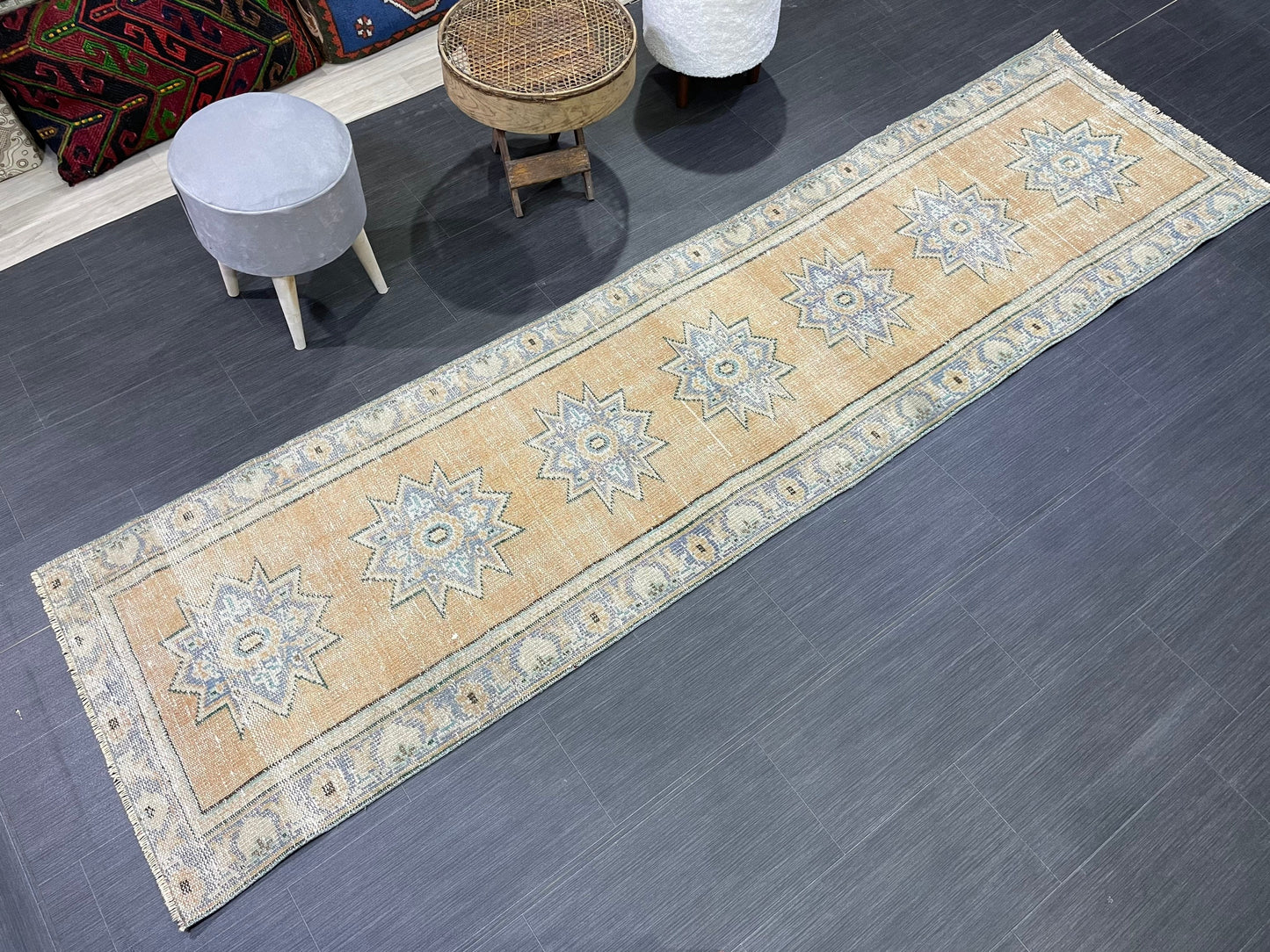 Oushak Runner Rug, Turkish Runner Rug, Vintage 2.5 x 9.7 Runner Rug, Hallway Runner Rug, Kitchen Runner Rug Wool Runner Rug