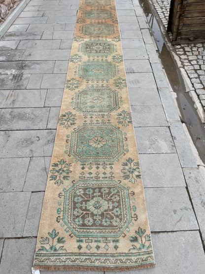 Staircase Runner Rug 2.3 x 26 ft Extra Long TURKISH Runner Rug Vintage Runner Rug Distressed Runner Rug  Runner Hand Knotted Runner