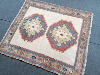 Turkish oushak wool rug 4'10x5'5 vintage handmade rug bohemian rug living room rug