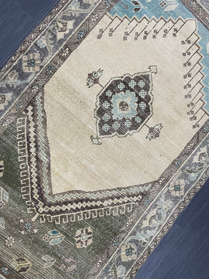 Handmade Turkish 3.5 x 6.2 Rug Handmade Rug Turkish Rug Hand Knotted Rug Muted Oushak Rug, Farmhouse Rug, Vintage Rug, Wool rug