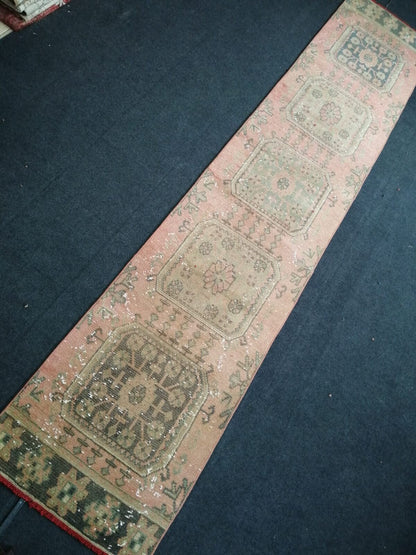 11'4x2'2 oushak turkish runner rug, vintage runner rug, vintage oushak runner rug, vintage anatolian rug,unique hand made rug,kitchen rug
