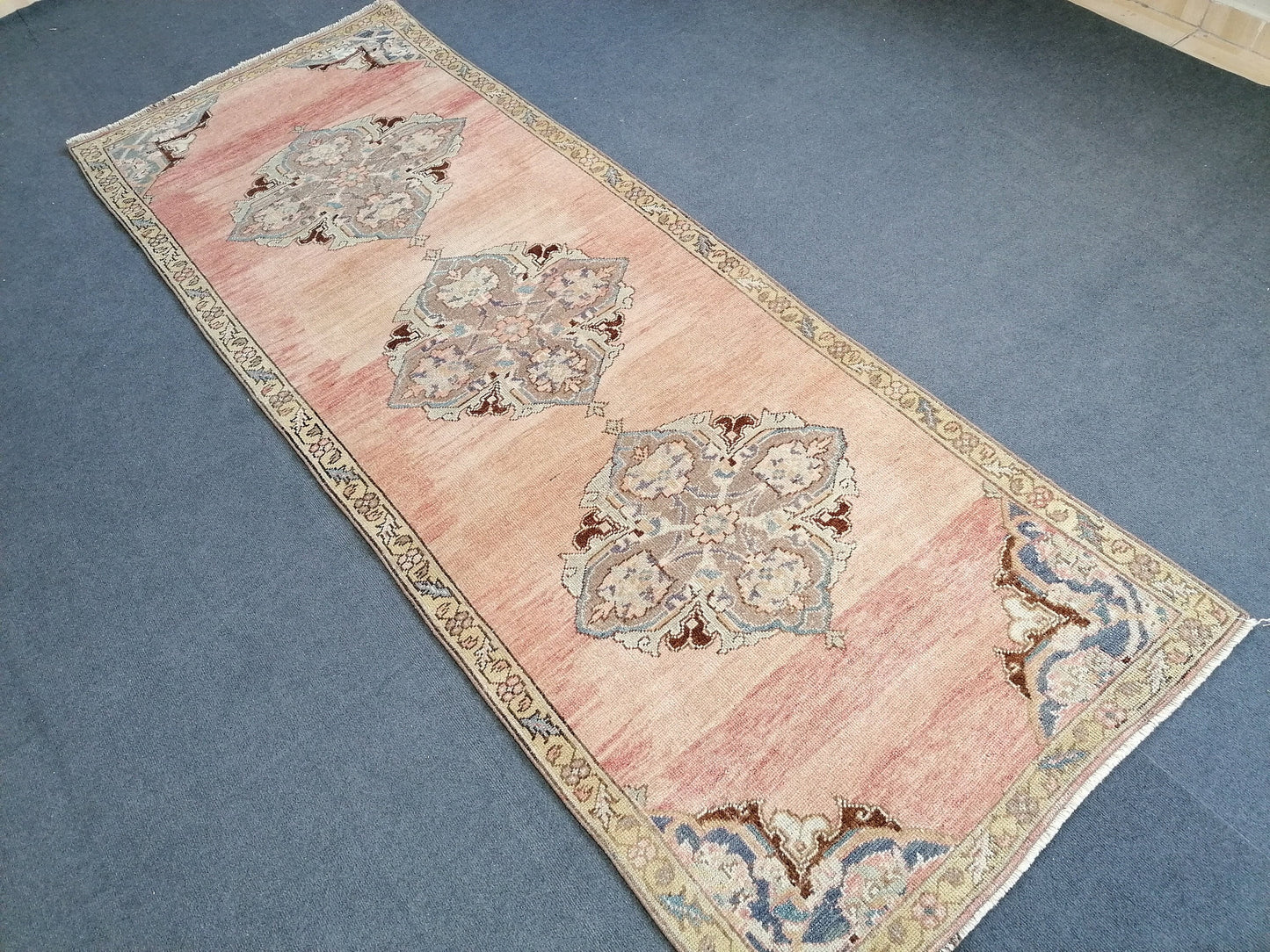 3'5x9'4 oushak wool runner rug,turkish handmade rug, hallway runner rug, vintage runner rug, kitchen runner rug