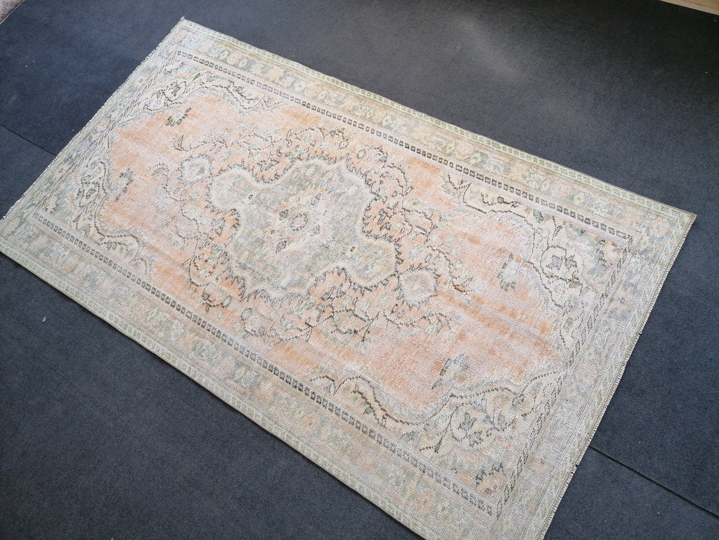 5 x 8.8 muted soft colors rug distressed vintage turkish rug, oushak rug