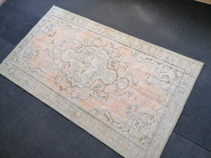 5 x 8.8 muted soft colors rug distressed vintage turkish rug, oushak rug