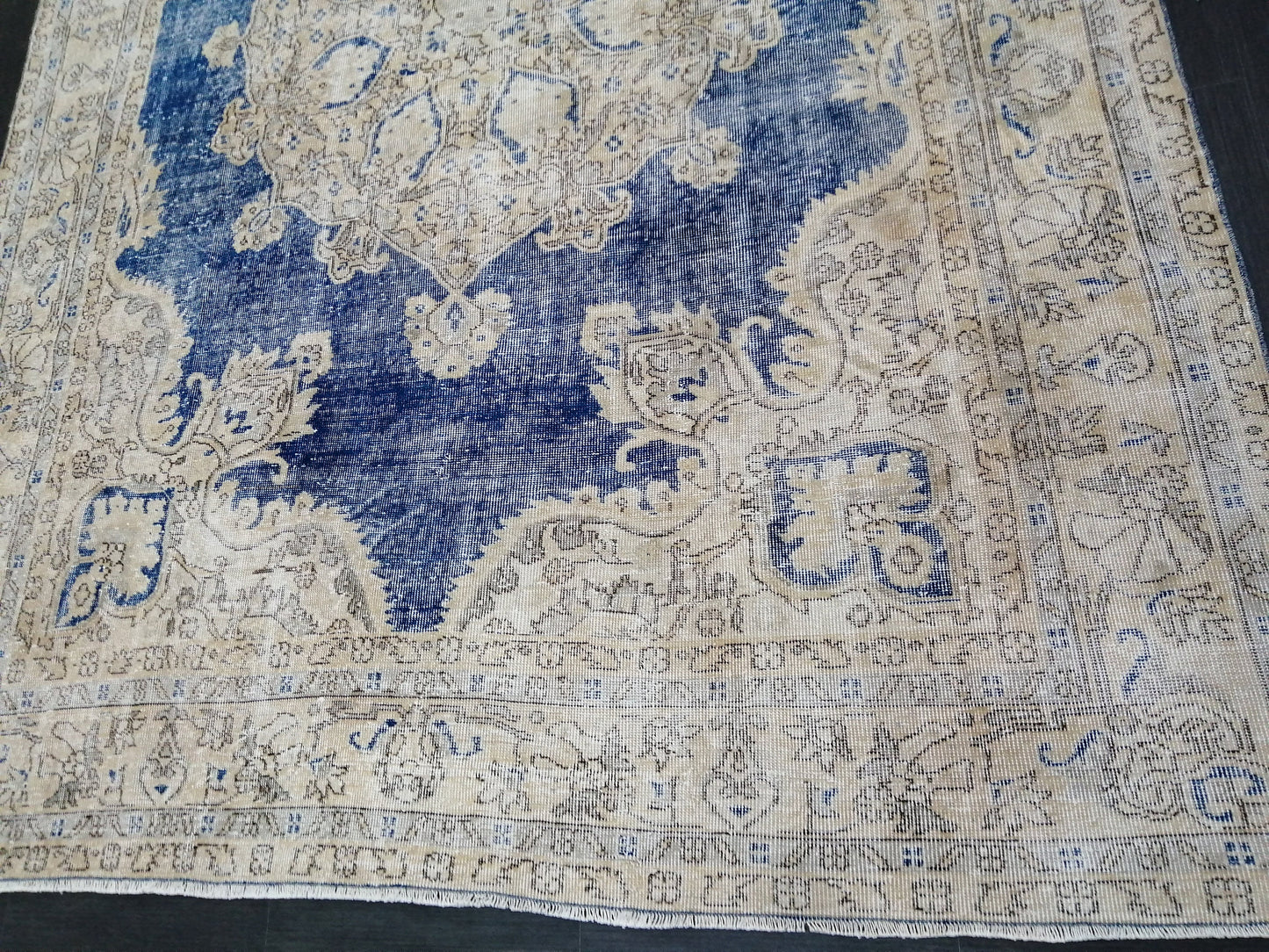 Blue OUSHAK RUG TURKISH Distressed Oushak Rug Vintage 7.5 x 11 Runner Rug Vintage Rug Wool Oriental Rug Hand Made Rugs Vintage Turkish Rug