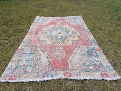 Vintage rug 7x4'6 turkish rug, kitchen rug, oushak rug