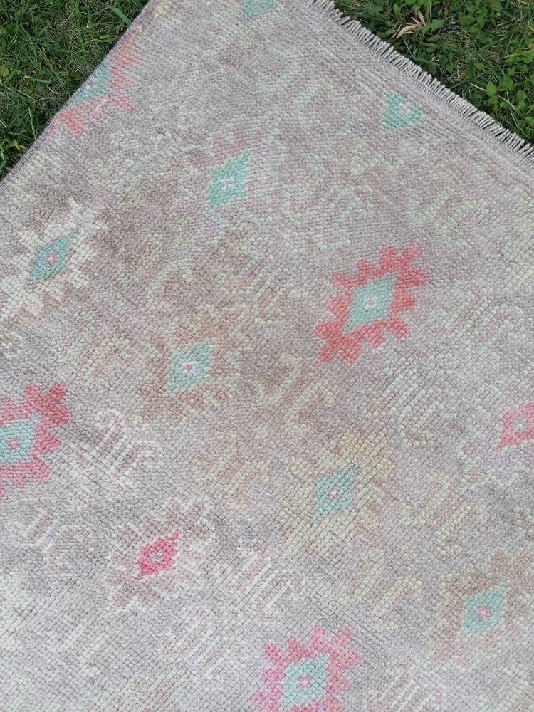 Hallway wool runner rug, handmade runner rug 2'10x6 blue bohemian rug, vintage oushak runner, turkish runner rug