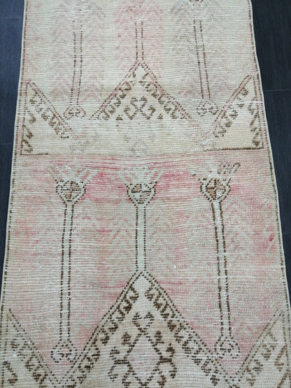 2.8 x 10.9 Distressed Oushak Runner Rug Muted Turkish Runner Rug Vintage Runner Rug Muted Hallway Runner Rug Kitchen Runner Rug Wool Runner