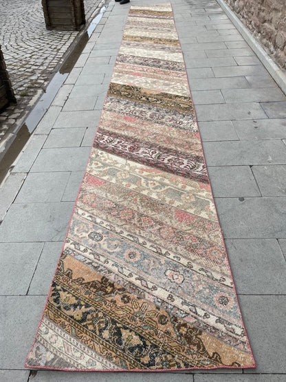 Vintage Runner Rug 2.7 x 22 ft Extra Long  TURKISH Runner Rug Vintage Runner Rug Oriental Runner Rug Patchwork Runner Hand Knotted Runner