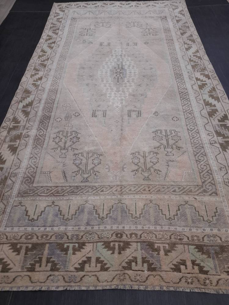 Muted OUSHAK RUG TURKISH Rug 5.7 x 11.4 Muted Vintage Oriental Rug Vintage Persian Rug Wool Rug Hand Made Rug Vintage Turkish Rug
