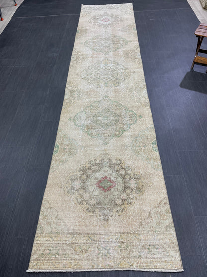 Handmade Runner Rug 2.7 x 12.4 Turkish Runner Rug Vintage Runner Rug Hallway Runner Rug Kitchen Runner Rug Hand Knotted Runner Rug
