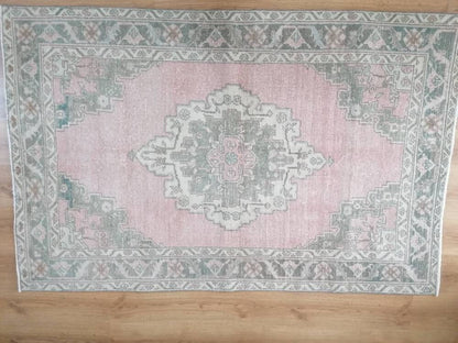 Muted oushak turkish rug 4'2x6'4 pastel vintage rug, handmade wool rug