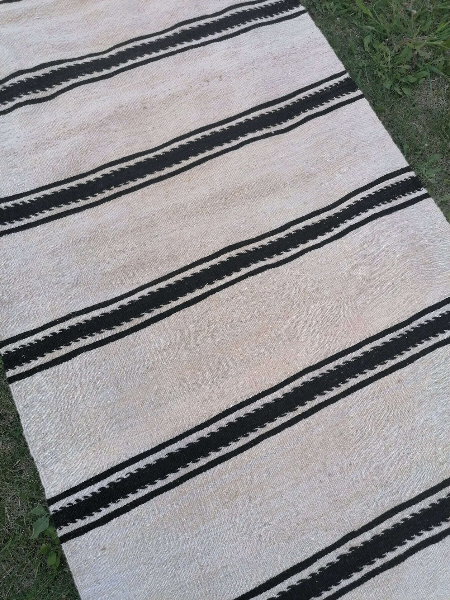 2.5 x 21 Neutral flatweave wool runner rug - stripe kilim runner, long handmade runner,  turkish woven runner rug