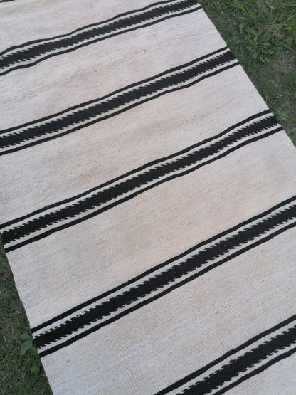 2.5 x 21 Neutral flatweave wool runner rug - stripe kilim runner, long handmade runner,  turkish woven runner rug