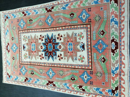 Vintage Runner Rug 6.3 x 10 Blue and Pink Rug Turkish Kitchen Rug Wool Entryway Rug Persian Livingroom Rug Oushak Rug Navy Oriental Rug
