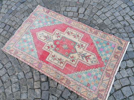 3.4 x 6.7 turkish rug, vintage rug,oushak rug,kitchen rug, anatolian rug,unique handmade rug,bohemian rug