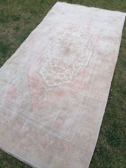 Muted runner rug, oushak turkish runner rug 5'3x10 pastel vintage runner rug, handmade wool runner, hallway runner rug