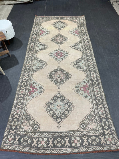 Antique Handmade Runner RUG 4.2 x 10 TURKISH Oushak Rug Vintage Runner Rug Vintage Runner Rug Wool Oushak Rug Handmade Rug Hand Knotted Rug