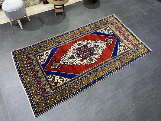 Persian RUG Vintage TURKISH 4x7 Rug Plush Vintage Rug Wool Oushak Rug Handmade Rug Hand Knotted Rug Natural Wool Rug