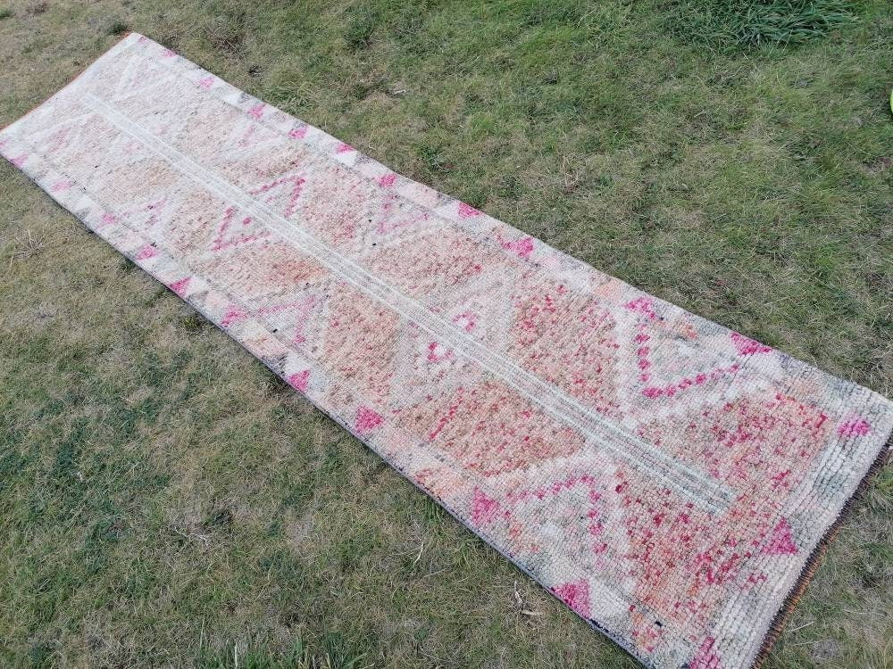 2.7 x 10.9 Vintage turkish runner, high pile runner, hallway runner,  turkish handmade wool rug, kitchen rug, oushak rug