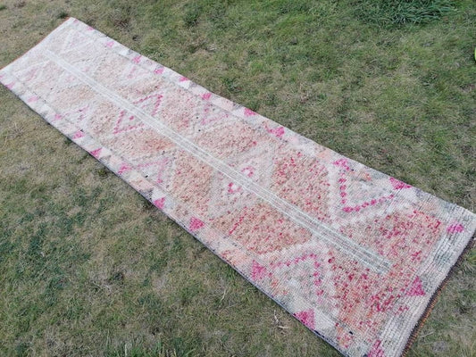 2.7 x 10.9 Vintage turkish runner, high pile runner, hallway runner,  turkish handmade wool rug, kitchen rug, oushak rug