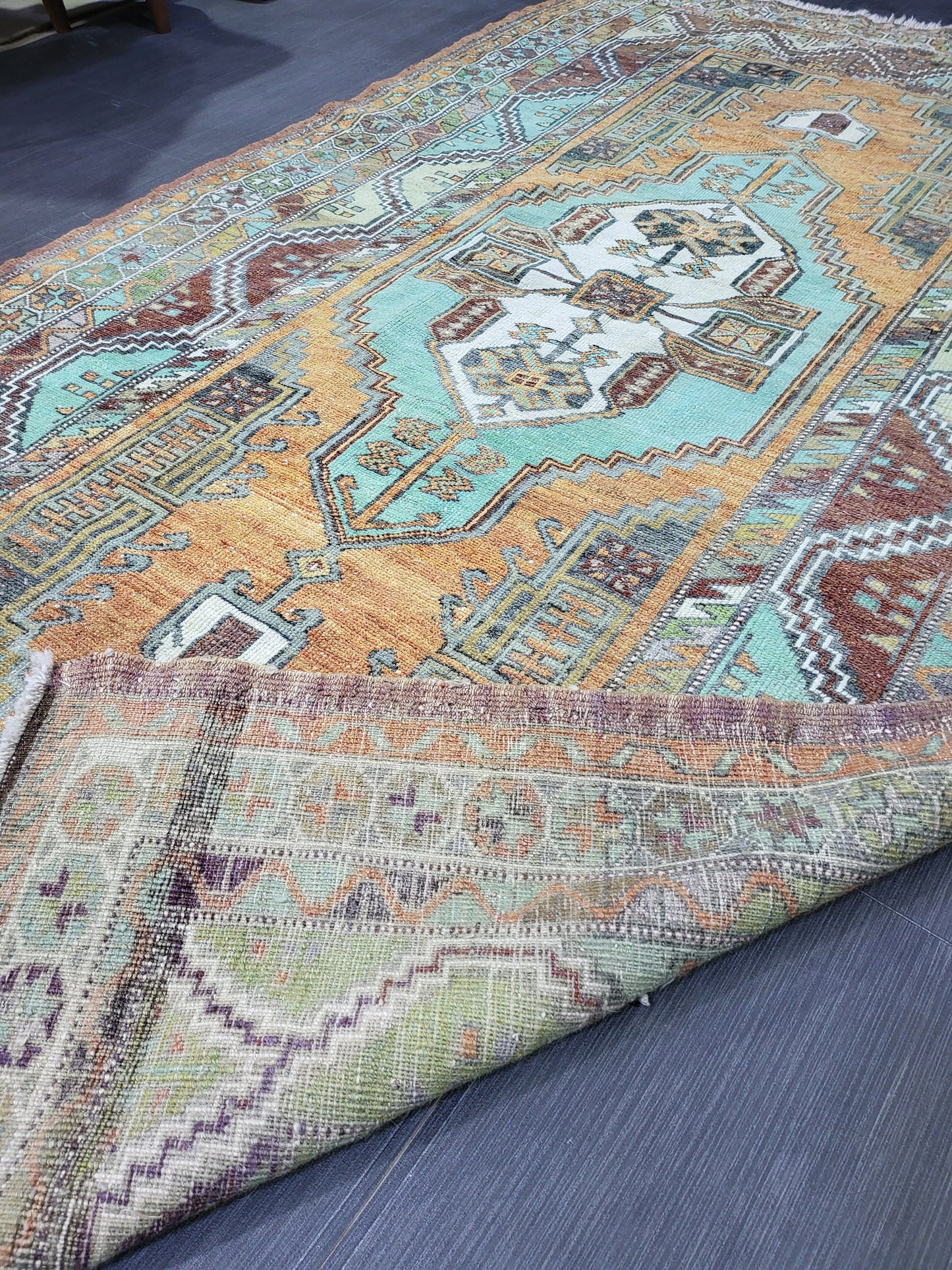 4.9 x 7.9 Rug, Handmade Rug, Oushak Rug,  Anatolian Rug, Hand Knotted Turkish Rug, burnt orange and turquoise Rug, Vintage Rug, Wool rug