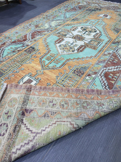 4.9 x 7.9 Rug, Handmade Rug, Oushak Rug,  Anatolian Rug, Hand Knotted Turkish Rug, burnt orange and turquoise Rug, Vintage Rug, Wool rug