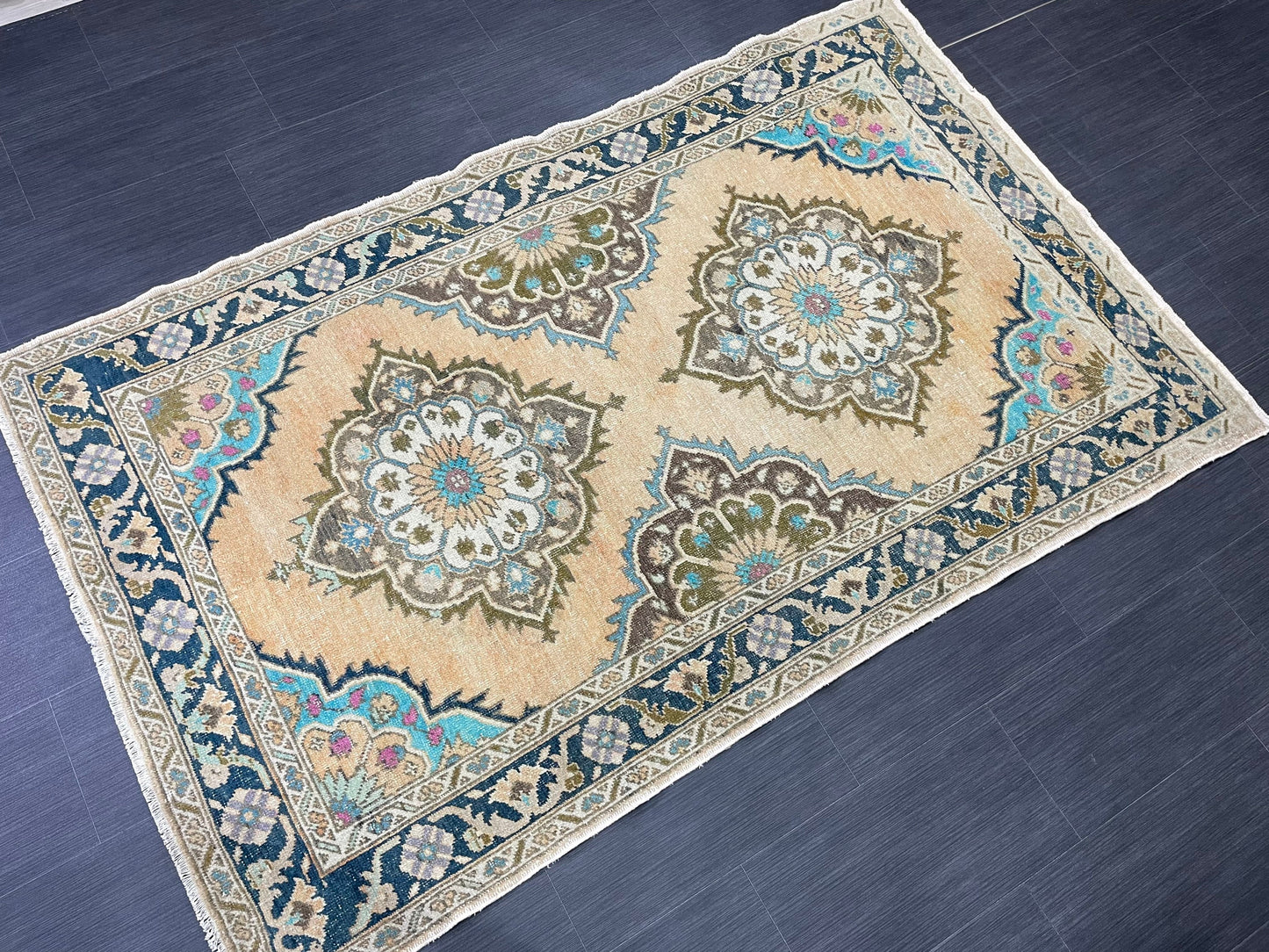 Wool Oushak Rug Vintage 4.2 x 6.8 Rug Muted Vintage Runner Rug Wool Oriental Rug Hand Made Rugs Vintage Turkish Rug Muted Persian Wool Rug