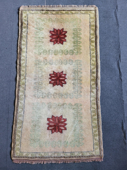 Handmade Muted Rug, Hand Knotted 2.3 x 4.2 Rug, Oushak Rug, Rustic Rug, Vanity Rug, Turkish Rug, Farmhouse Rug, Vintage Rug, Wool rug