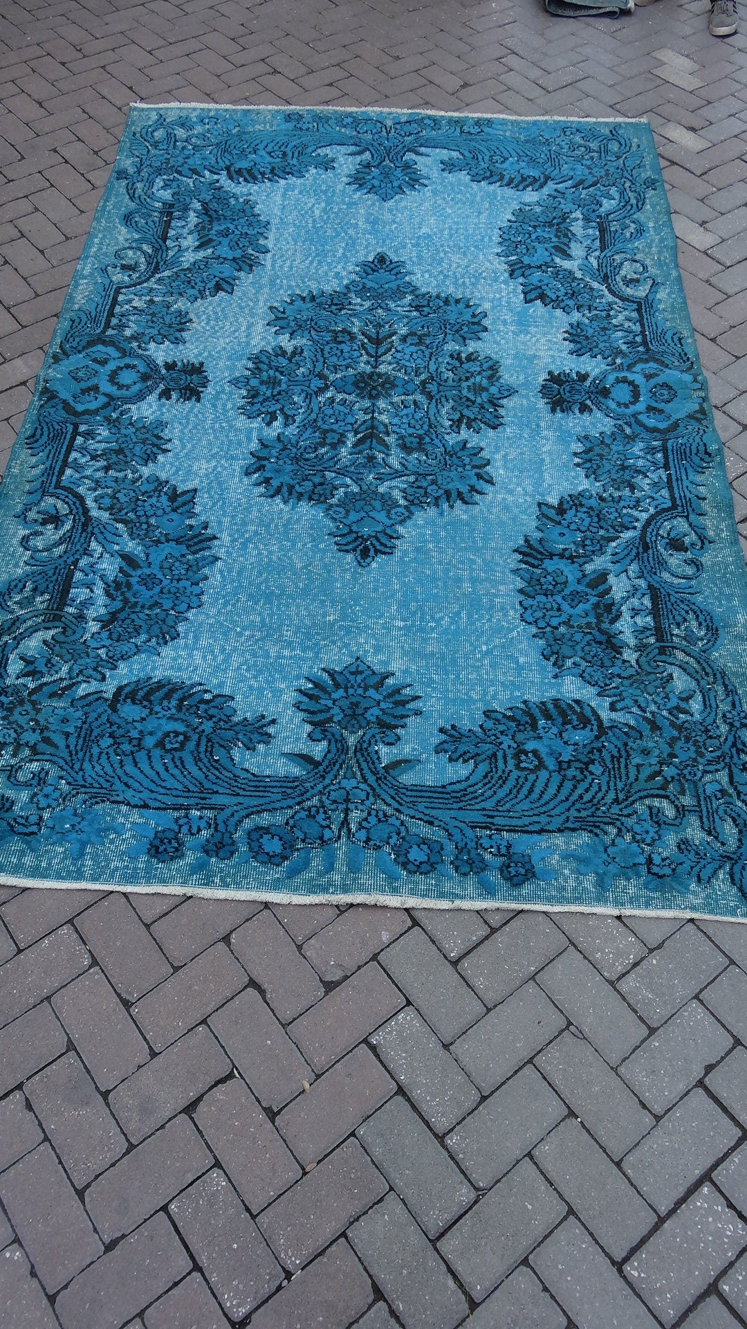 TURQUOISE RUG, Vintage Oushak Rug, Wool Oushak Rug, Oushak Rug, Turkish Rug, Bohemian Rug, Wool Rug, living Room Rug