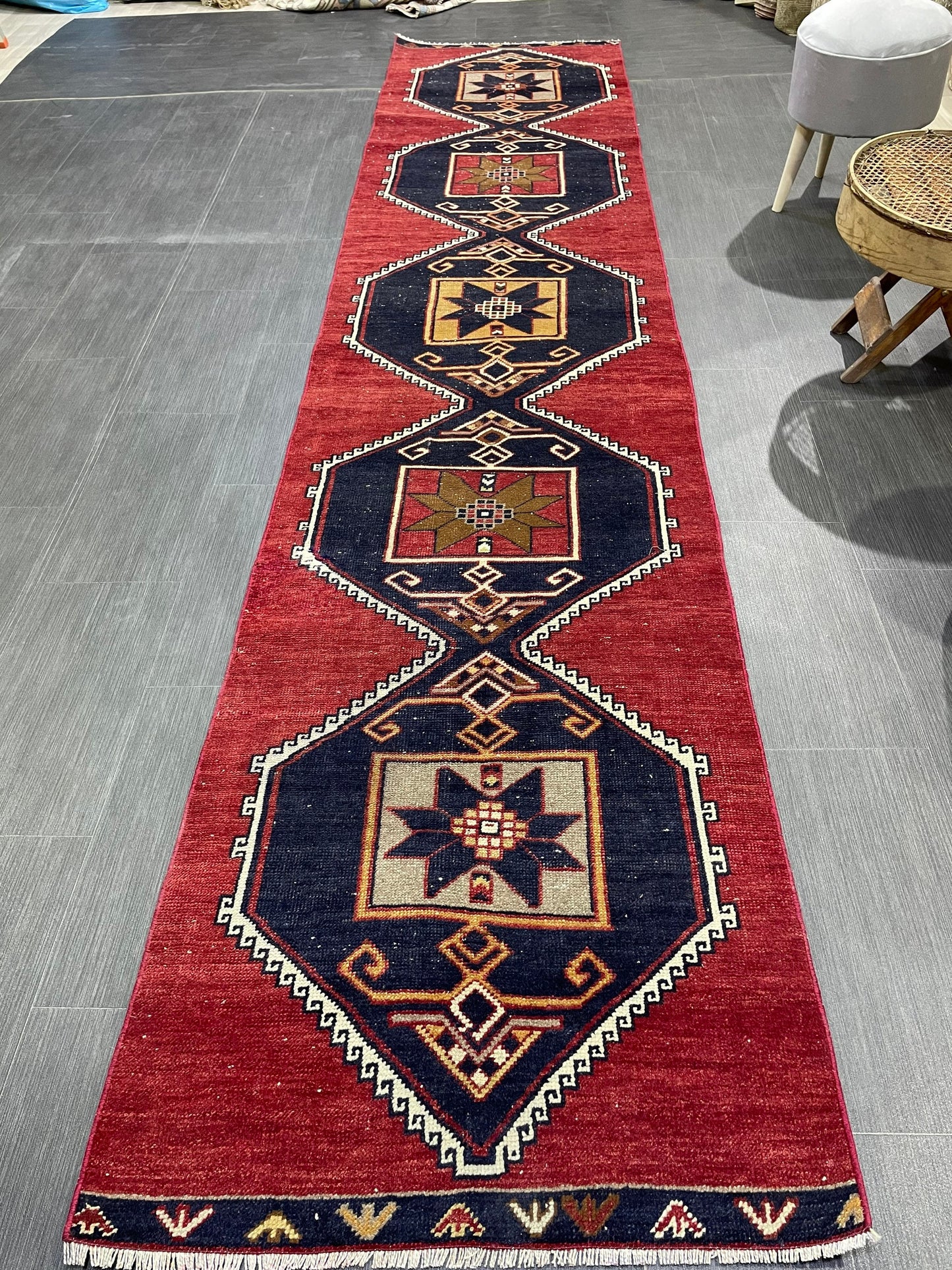 Wool Vintage Runner Rug, Turkish Runner 2.6 x 12.2 Rug, Orienta Runner Rug, Vintage Runner Rug, Hallway Runner Rug Kitchen Runner.