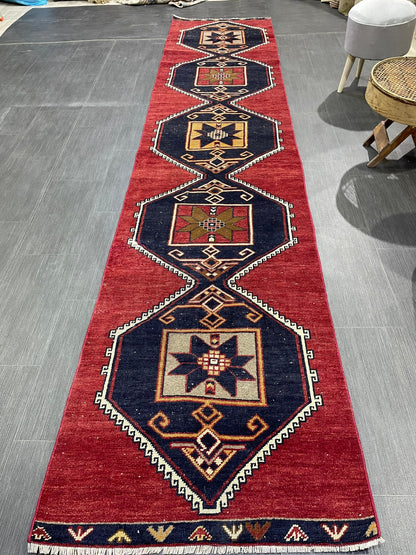 Wool Vintage Runner Rug, Turkish Runner 2.6 x 12.2 Rug, Orienta Runner Rug, Vintage Runner Rug, Hallway Runner Rug Kitchen Runner.