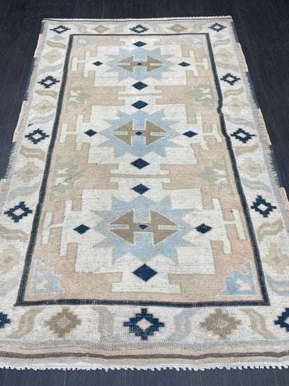 Vintage Rug TURKISH 4.3 x 6.9 Rug Handmade Rug Vintage Persian Rug Oushak Rug  Hand Knotted RugTurkish Rug Vintage Oushak Rug, Wool Rug