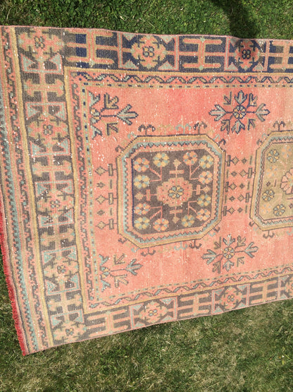 Vintage Turkish Runner Rug, 4x11 Oushak Runner Rug, Handmade Runner Rug, Hand Knotted Runner Rug Hallway Runner, Kitchen Runner