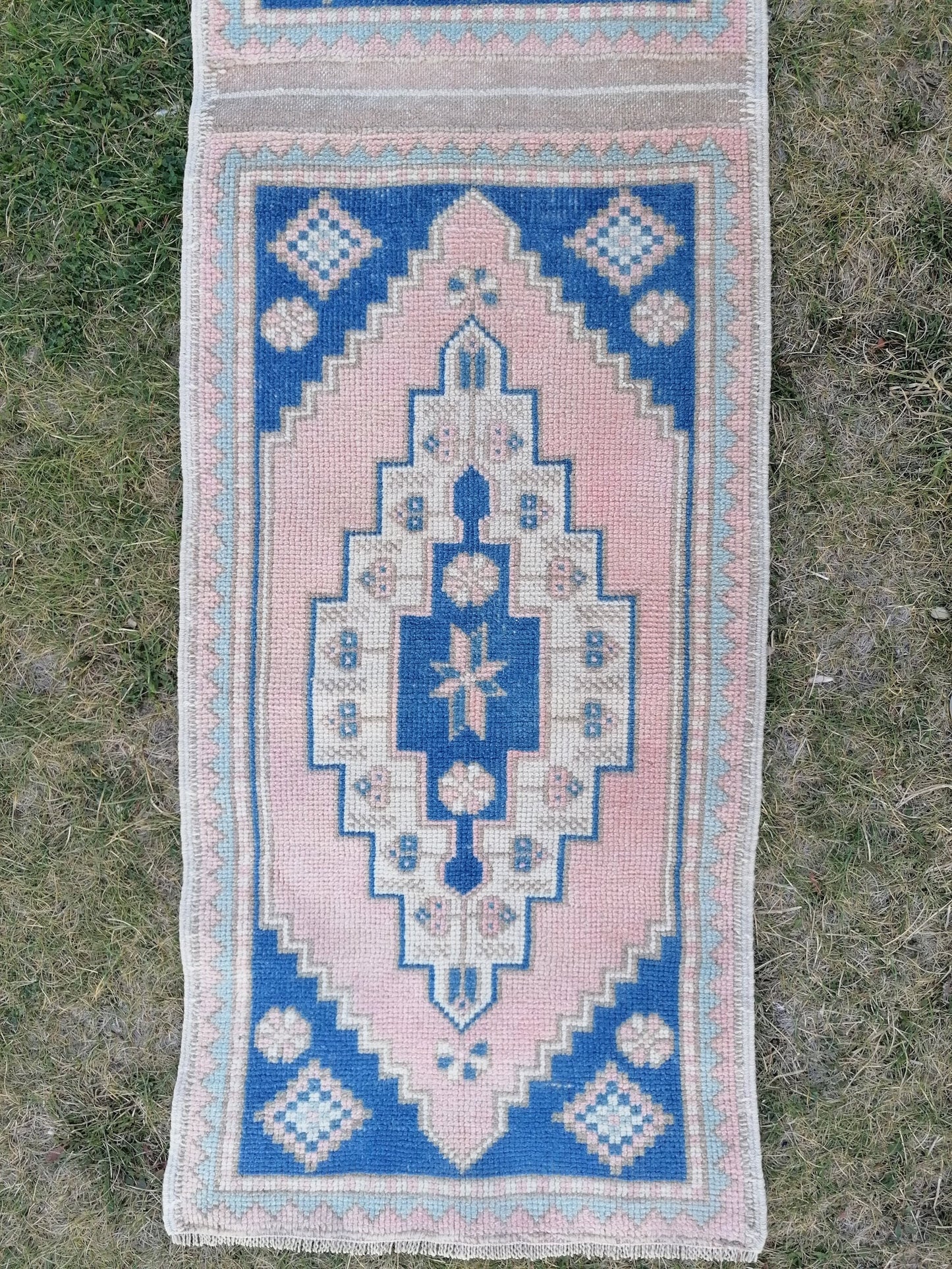 Blue pillow runner rug 1'10x7 hallway vintage rug, entryway hand made rug, kitchen runner