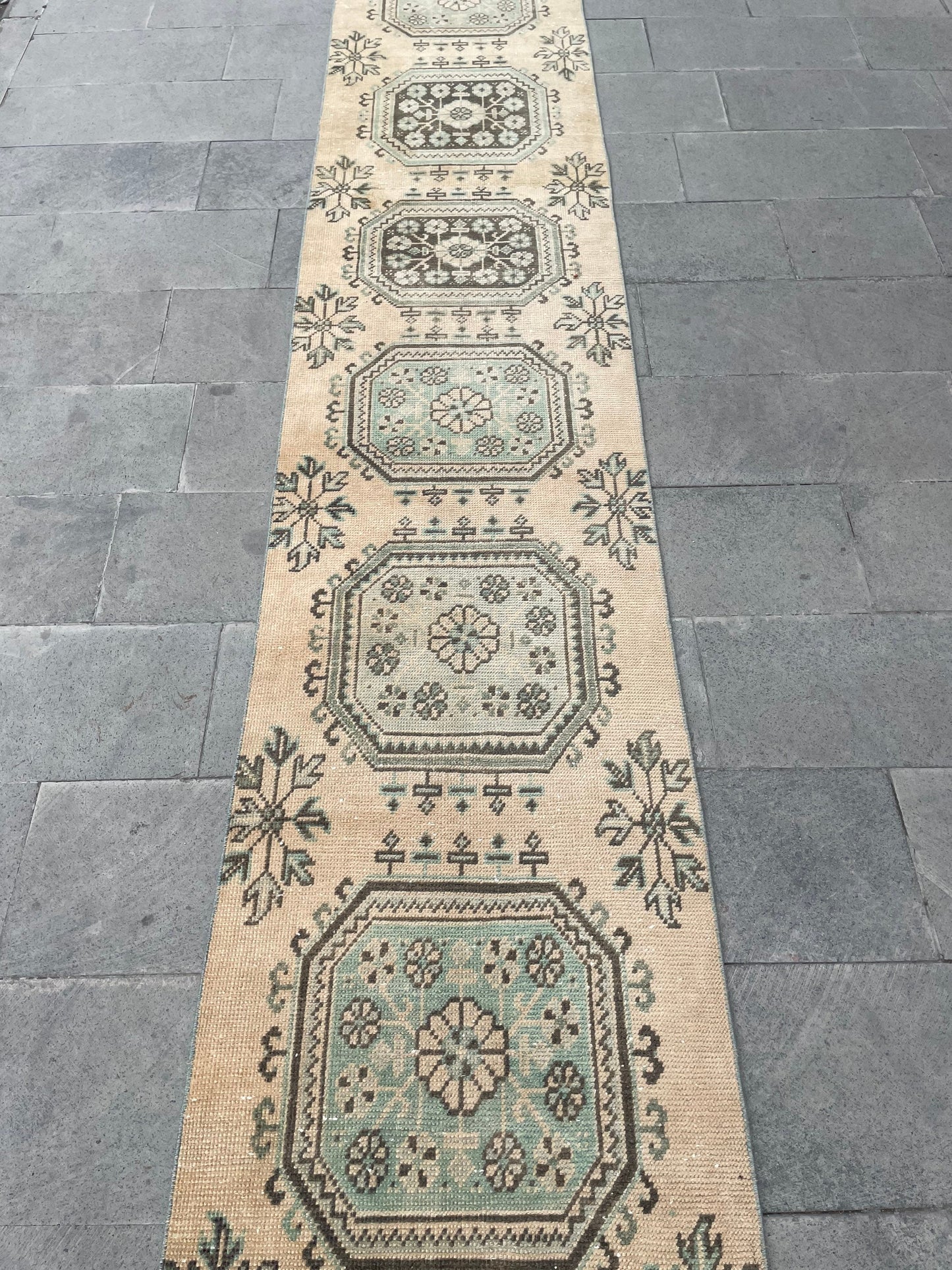 Muted Vintage Extra Long Turkish Runner Distressed 2.4 x 22.2 Stairs Runner Rug Vintage Runner XL Oriental Runner Staircase Handmade Runner