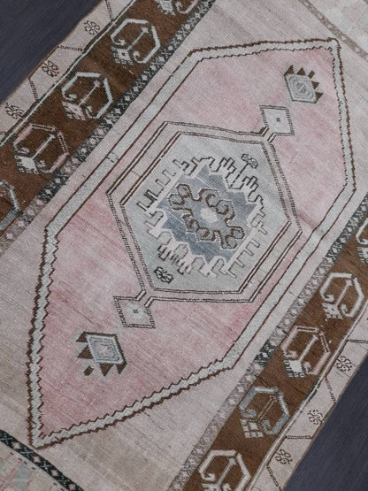 Turkish Rug Pink and Brown Oushak Rugs 3.5 x 6.2 Rug Wool Oriental Rug Hand Knotted Rug Small Farmhouse Rug, Vintage Rug Hand Made Rug