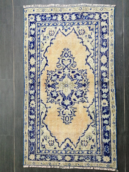 4.6 x 2.6 Blue Rugs, Hand Made Rug, Oushak Rug, Rustic Rug, Bohemian Rug, Rug Runner, Turkish Rug, Farmhouse Rug, Vintage Rug, Wool rug