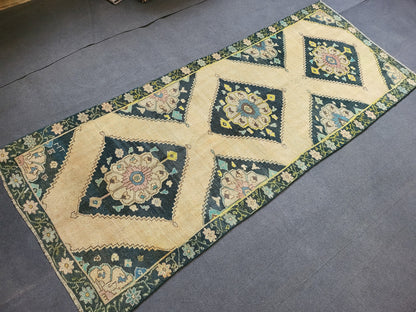 Oushak Runner Rug Turkish Runner 3.8 x 9.6 Rug, Vintage Runner Rug, Persian Hallway Runner Rug, Handmade Runner Rug Wool Anatolian Runner