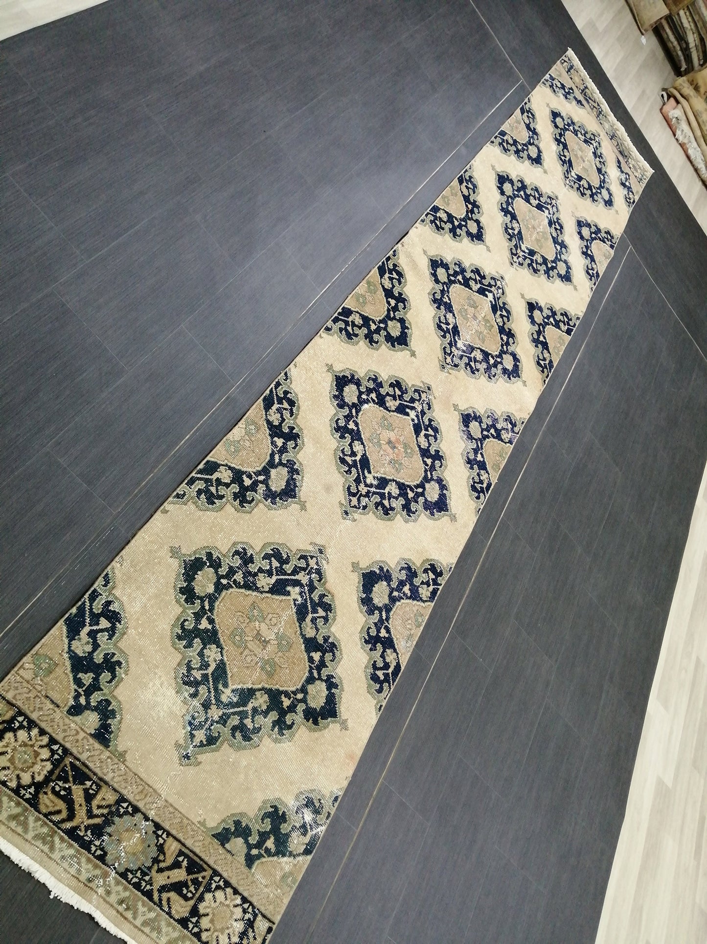 2.6 x 14 Long Navy Oushak Runner Rug Turkish Runner Rug Vintage Runner Rug Hallway Runner Rug Kitchen Runner Rug Wool Runner Rug Wool  Rug