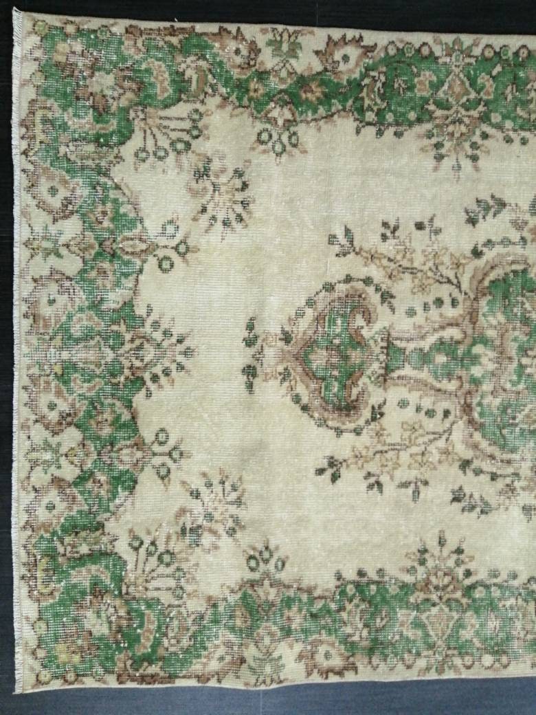 GREEN Rug, Vintage Oushak Rug, 3.7 X 6.8 Rustic Rug, Bohemian Rug, Rug Runner, Turkish Rug, Farmhouse Rug, Vintage Rug,Wool rug Oriental Rug