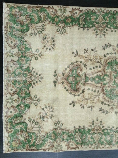 GREEN Rug, Vintage Oushak Rug, 3.7 X 6.8 Rustic Rug, Bohemian Rug, Rug Runner, Turkish Rug, Farmhouse Rug, Vintage Rug,Wool rug Oriental Rug