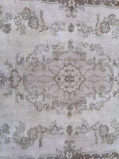 10'x6'9 muted oushak turkish rug, large turkish rug, pastel vintage rug,kitchen rug, vintage anatolian rug,unique hand made rug,bohemian rug