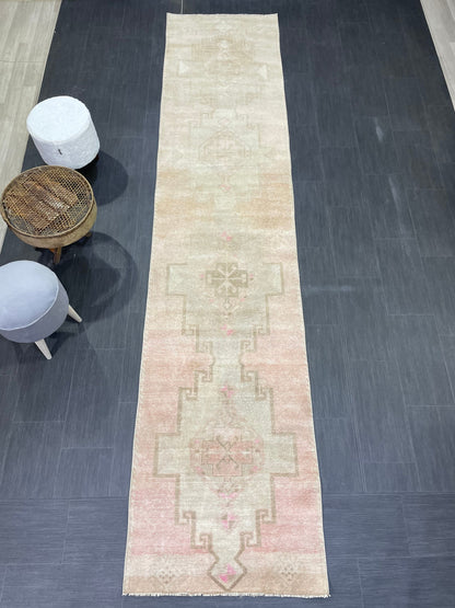 Antique Runner Rug, Persian2.8 x 12.7 Runner Rug, Wool Oushak Runner Rug, Long Turkish Runner Rug, Kitchen Runner Rug, Hallway Runner
