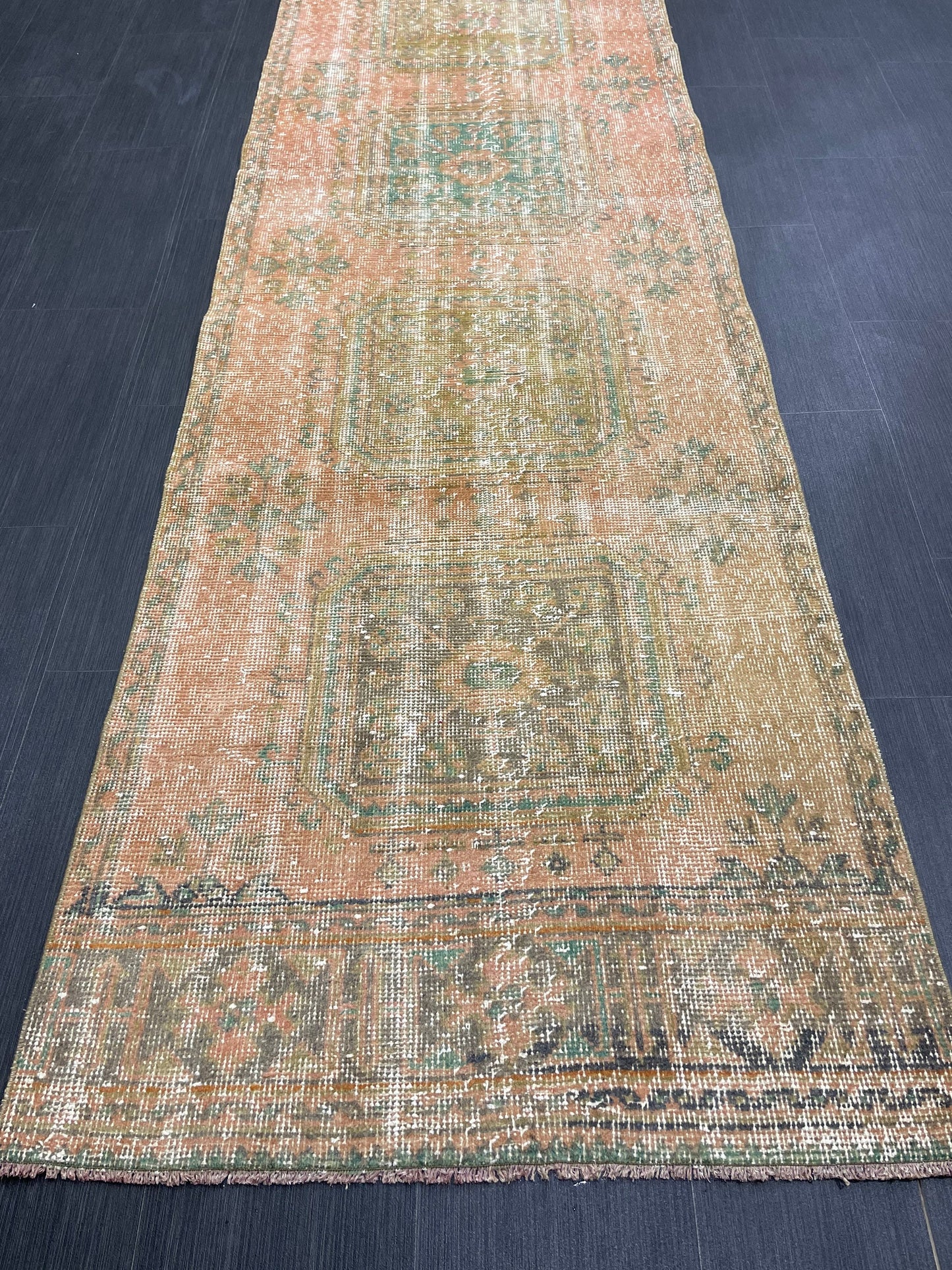 Turkish Runner Rug 3 x 11.4 Distressed Handmade Runner Rug Vintage Runner Rug Vintage Runner Rug Hallway Runner Rug Wool Kitchen Runner