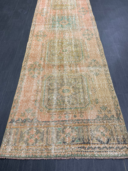 Turkish Runner Rug 3 x 11.4 Distressed Handmade Runner Rug Vintage Runner Rug Vintage Runner Rug Hallway Runner Rug Wool Kitchen Runner