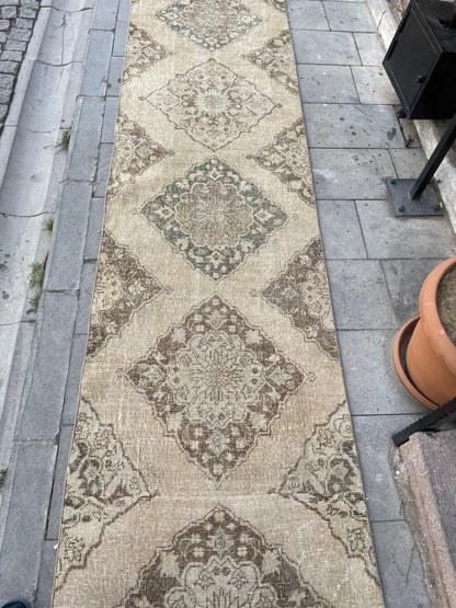 Vintage Stairs Runner Rug 2.8 x 24 Extra Long Wool TURKISH Runner Rug Handmade Runner VINTAGE Runner Hand Knotted Runner Distressed runner