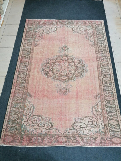 6x8'6 large oushak rug, distressed wool rug, rustic turkish handmade rug, living room rug, hand knotted rug.