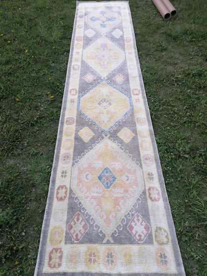 Oushak wool runner 3x13 turkish  oushak new production handmade rug, hallway runner rug