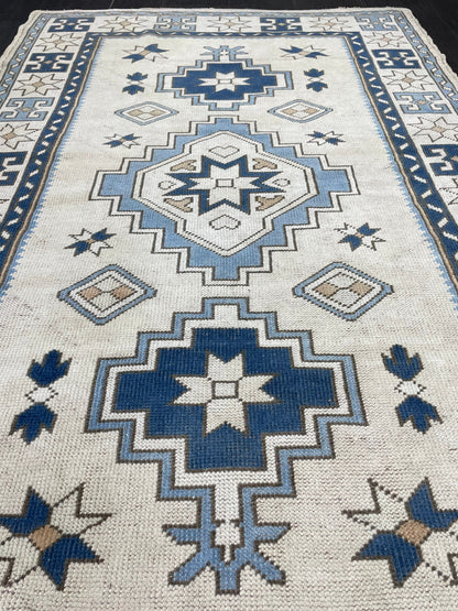 Vintage Rug Handmade 4.5 x 7.2 Rug, Oushak Rug, Turkish Rug Persian Rug Vintage Rug, Wool rug Oriental Rug Blue Rug